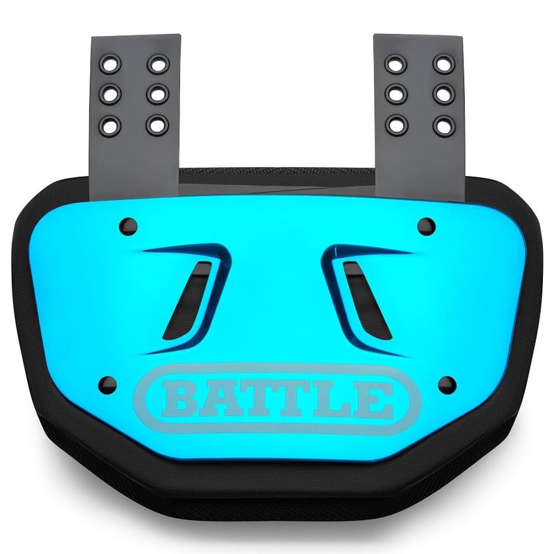Battle Sports Chrome Football Back Plate â€“ Hard Shell Lower Back Protector with Contoured Foam for High-Impact Protection - Adult, Blue/White Chrome - Image 1